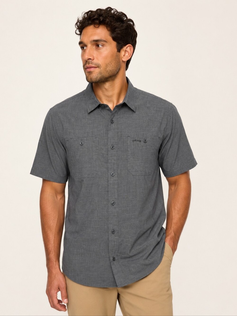 Orvis Men's Gray Short Sleeve Button Shirt Large New